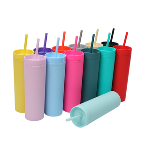 In plastica Color pastello opaco con coperchi 16oz bicchieri a doppia parete colorati bicchieri in acrilico con cannucce tazze carine - Product Image 3