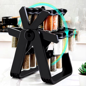 Portaspezie Girevole a Doppio Livello con 18 Barattoli in <span class=keywords><strong>Vetro</strong></span>, Rotazione a 360 Gradi, Pratico Organizzatore per <span class=keywords><strong>Spezie</strong></span> per Ristoranti e Cucina Domestica - Product Image 1