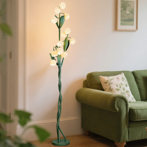 Lampe sur pied style ferme avec corps en métal, source lumineuse LED, abat-jour blanc, décoration pour chambre à coucher et salon - Product Image 2