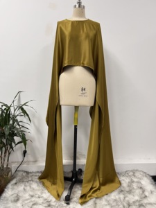 Yiwu feishun hồi giáo quần áo nhà máy OEM/ODM màu vàng mềm vải dài tay áo bên trong ăn mặc với CAPE abaya Bộ - Product Image 5