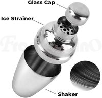 Shaker à cocktails moderne en acier inoxydable 550 ml, 3 pièces, personnalisable, écologique, pour barman, vente en gros