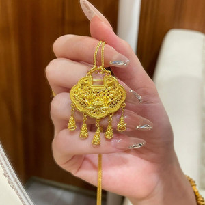 New Chinese style hollowed-out lotus tassel pendant necklace with peace lock, a modern and elegant Chinese fashion clavicle - Product Image 1