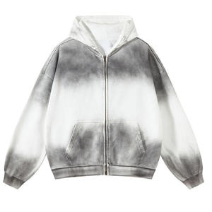 Sudadera con capucha y cremallera lavada con ácido para hombre personalizada al por mayor, pedido mínimo bajo, estilo retro con hombros caídos - Product Image 5