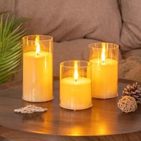 Ensemble de bougies LED sans flamme populaires en verre transparent, à piles, avec cire de paraffine blanche, effet flamme 3D réaliste et télécommande