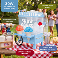 Chariot à glace pilée 30W avec roues bleues et auvent rayé – Idéal pour les fêtes d'enfants, l'été et le plaisir à la maison