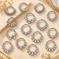 Bague clicker à charnière en titane pour septum CRYSPURE pour enfants, avec feuilles et cœurs en CZ or et argent, bijou de piercing pour le nez et le corps