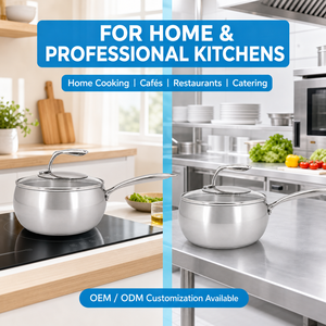 Vente en gros usine – <span class=keywords><strong>Casserole</strong></span> en acier inoxydable 304 entièrement plaqué avec couvercle en verre, sans revêtement, pot à lait 18cm 20cm, <span class=keywords><strong>compatible</strong></span> induction et gaz - Product Image 1