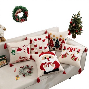 Funda de cojín bordada navideña con borlas, funda de almohada de lona, funda decorativa para sofá, decoración navideña para el hogar - Product Image 1