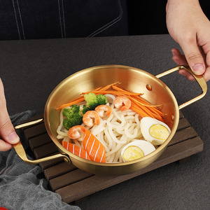 Olla caliente del ejército de estilo coreano, olla Binaural para Fideos Instantáneos, olla gruesa de acero inoxidable para <span class=keywords><strong>sopa</strong></span>, olla dorada para Ramen, mariscos - Product Image 2