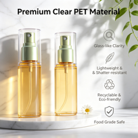 Flacon pulvérisateur cosmétique en PET de 40 ml, 60 ml, 85 ml, 105 ml avec pompe dorée, logo personnalisé imprimé UV pour sérum de soin de la peau et parfum