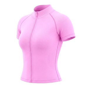 Haut de sport zippé sans coutures pour femme, col montant, manches courtes, coupe courte, très élastique, idéal pour le yoga et l'entraînement - Product Image 2