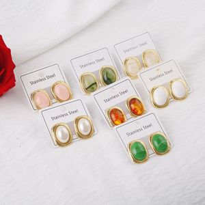 Boucles d'oreilles vintage en acier inoxydable texturé avec <span class=keywords><strong>pierre</strong></span> œil de tigre et turquoise pour femmes, bijoux de mode bohème européens en gros - Product Image 3