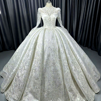 Robe de mariée de bal Lscm105 Royal Ivory Sheer à manches longues, broderie florale scintillante, dos lacé, Jancember