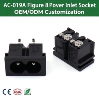 AC019A Gambar 8 Soket Inlet Daya Tembaga Penuh dengan Pin Pengait 2 Pin, Pemasangan Panel Snap-in, Stopkontak Daya AC