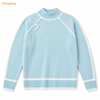 Herren Strickpullover im Retro-Nautik-Stil mit Kontrastweißem Streifen, Stehkragen und Langen Raglanärmeln, Baumwollpullover im Großhandel