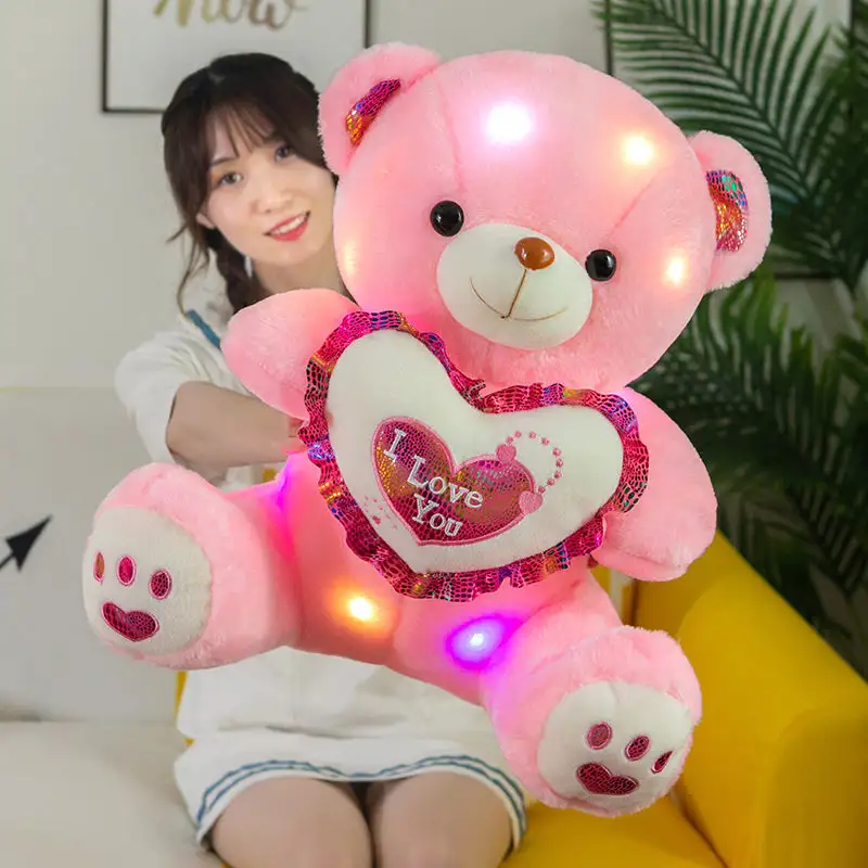 Factory wholesale love heart Valentine's Day led light teddy bear plush toy
