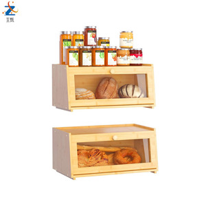 กล่องขนมปังไม้ไผ่ To Zhen พร้อมประตูใส สำหรับเก็บขนมปังและของว่างในครัว - Product Image 1