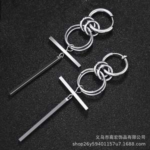 Pendientes colgantes de acero inoxidable con borlas, líneas circulares, diseño geométrico en forma de U para adolescentes - Product Image 4