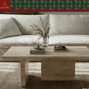Table basse rectangulaire en <span class=keywords><strong>travertin</strong></span> beige naturel GOLDKING avec base en plinthe solide pour <span class=keywords><strong>salon</strong></span>, centre de la maison <span class=keywords><strong>moderne</strong></span>, espace lounge - Product Image 3