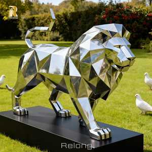 RELONG Modern yaşam boyutu soyut paslanmaz çelik geometrik aslan heykeli heykel açık Park bahçe çim için - Product Image 5