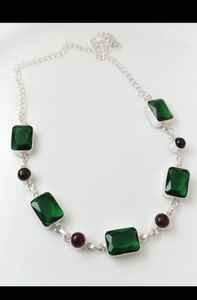 สร้อยคอพลอยสีเขียวพร้อมฐานทองเหลืองสำหรับงานแต่งงานงานหมั้นวันครบรอบสวมใส่ประจำวันและปาร์ตี้ชุดเครื่องประดับแฟชั่นของขวัญ - Product Image 2