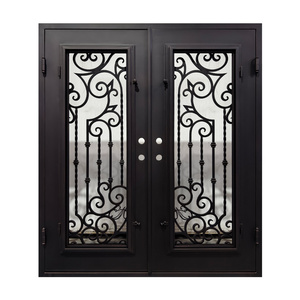 Portes d'entrée en <span class=keywords><strong>fer</strong></span> <span class=keywords><strong>forgé</strong></span> les plus populaires aux États-Unis, ouverture battante, design français, noir, extérieur, prévention incendie, maison - Product Image 5