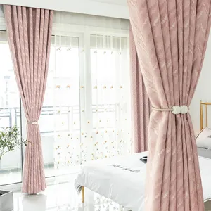 Modern Solid Jacquard Chenille Blackout Bedroom Curtains