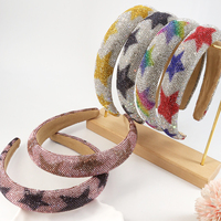 Serre-tête en tissu éponge diamanté imprimé étoile à cinq branches de 3,2 cm de large, accessoires pour cheveux