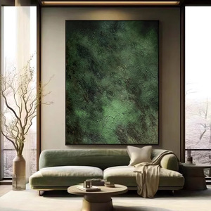 Pintura al Óleo Abstracta, Más que Solo Verde, Marco Marrón Oscuro, Rectángulo, Impresionismo, Lienzo Decorativo para Sala de Estar - Product Image 4