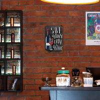 Letrero Metálico Decorativo de Pared con Diseño de Botella de Vino y Copa, para Ahorrar Agua y Beber Vino, Ideal para el Hogar, Bar, Cocina, Cafetería