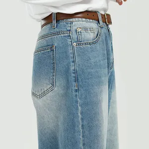 Üretici uzun pantolon eski kot Denim tasarımcı kot erkek yıkanmış gevşek düz erkek Baggy kot