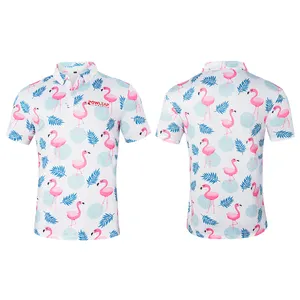 DEOLAX high quality polyester spandex performance flamingo golf shirt summer printed short sleeve t-shirt man polo shirt
