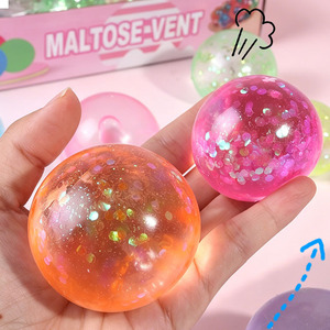 Balle anti-stress sensorielle souple en TPR, transparente, à paillettes, en forme d'orbite de maltose, pour le bureau et la décoration de bureau, vente en gros - Product Image 3