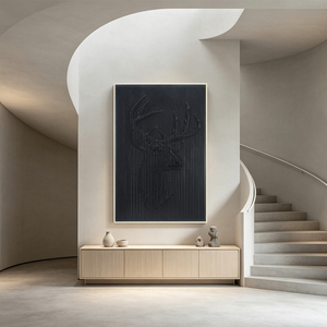 フレーム付き3D彫刻テクスチャウォールアートモダンブラック抽象ラインレリーフ彫刻絵画家庭用リビングルーム壁装飾 - Product Image 2