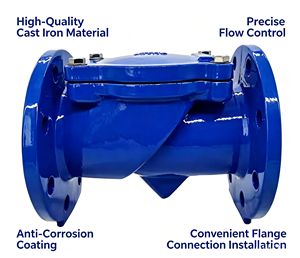 Valvola di ritegno in ghisa sferoidale GGG50 QT450 PN16 flangiata con rivestimento epossidico blu per tubazioni di approvvigionamento idrico e irrigazione - Product Image 3