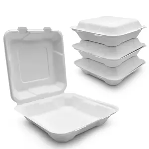 100% Compostable tek kullanımlık şeker kamışı Bagasse çevre dostu sofra gıda konteyner kapaklı öğle yemeği kutuları