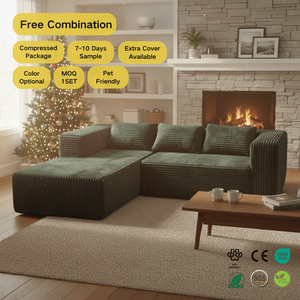 Juego de Sofás Modulares en Forma de L de Diseño Italiano Moderno para Apartamentos y Hoteles, Tela de Pana Ecológica Extraíble - Product Image 1