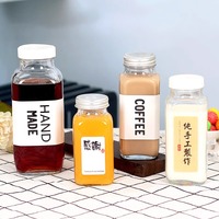 Bouteille de jus en verre de 12 oz 250 ml bouteilles d'eau en verre carrées avec bouchon à vis en aluminium en plastique pour jus de lait thé Kombucha
