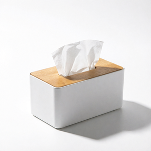 Caja de pañuelos cuadrada coreana de bambú con tapa de madera para uso diario - Product Image 1