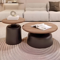 Juego de Mesa de Centro Moderno y Minimalista con Tapa de Madera, Base Cilíndrica Negra o Blanca para Sala de Estar, Apartamento u Hotel