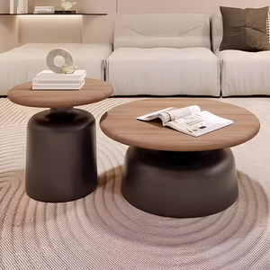 Modern Minimalist <b>Coffee</b> <b>Table</b> <b>Set</b> with Wood Top, Black or White Cylinder Base for Living Room Apartment Hotel - Product Image 1