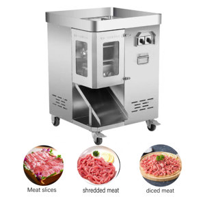 Trancheuse à viande professionnelle en acier inoxydable avec réglage de l'épaisseur et protection de sécurité pour la découpe de porc, poulet et bœuf - Product Image 1