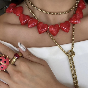 Chất Lượng Cao Màu Đỏ Có Thể Điều Chỉnh Hình Trái Tim Đính Cườm Vòng Cổ Ladybug Zircon Vòng Phụ Kiện Thời Trang Cho Món Quà Sinh Nhật <span class=keywords><strong>Engagement</strong></span> - Product Image 1