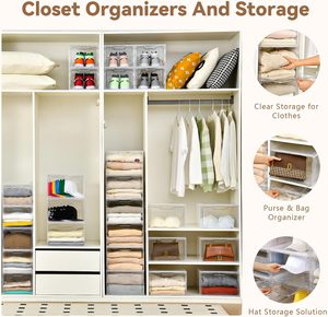 Space Saving Foldable Shoe Sneaker <b>Container</b> Bin Holder Clear <b>Plastic</b> Stackable Shoe Organizer <b>Large</b> 6 Pack Shoe <b>Storage</b> Box - Product Image 4