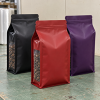 Meilleure Vente : Sachet Refermable Mat Coloré de Qualité Alimentaire avec Fermeture Éclair, Scellé sur Huit Côtés et Fenêtre Latérale pour Grains de Café, Fond Plat