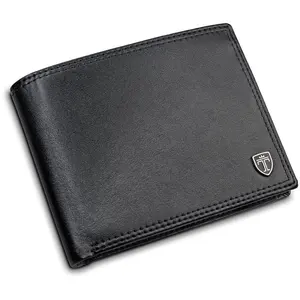 Juhe top10 carteira masculina de couro, carteira masculina feita em couro legítimo com sistema rfid, com compartimento para cartões