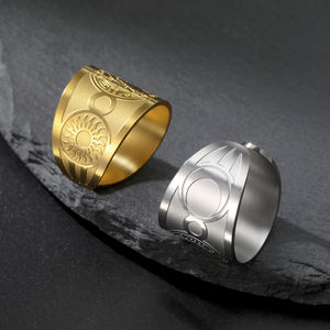 Myshape riqueza fortuna amuleto Kabbalah anillo ajustable hombres Salomón sello secreto anillo de dedo joyería de acero inoxidable impermeable - Product Image 5