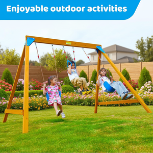 Ensemble de balançoires pour enfants en bois de sapin pour jardin, avec 2 balançoires à sangles et anneaux de trapèze, unisexe, à partir de 2 ans - Product Image 2