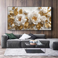 Peonies dorées dans un jardin luxueux, impression artistique sur toile, peinture murale avec cadre flottant pour le salon