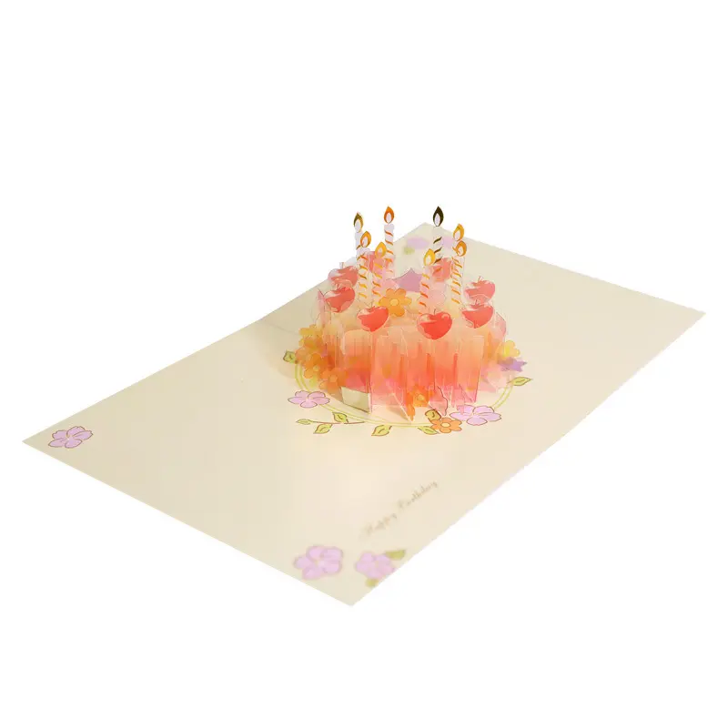도매 투명 생일 케이크 빛나는 종이 조각 3D 팝업 인사말 카드 봉투